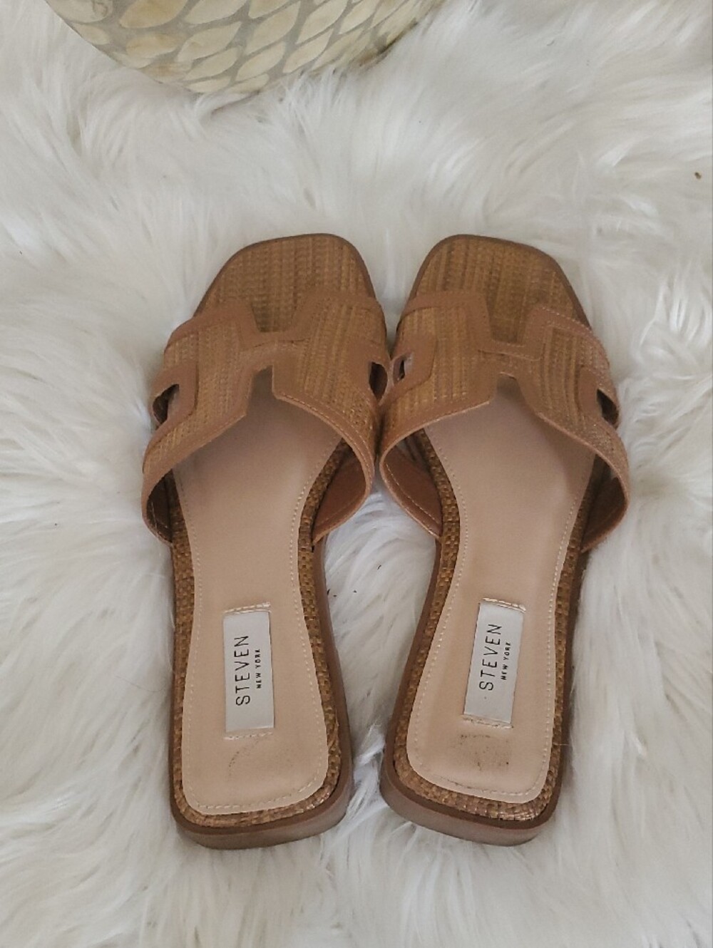 Steve Madden Woven Tan Slide Mules Sandals Size 8.5 - Picture 7 of 10